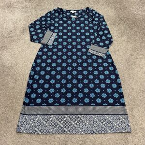 Charter Club Border Print Shift Dress Womens Large Blue Cool Horizon Medallion